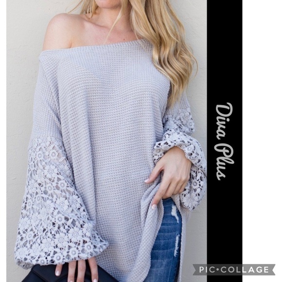 Diva Plus Heather Gray Textured Top - Picture 1 of 5